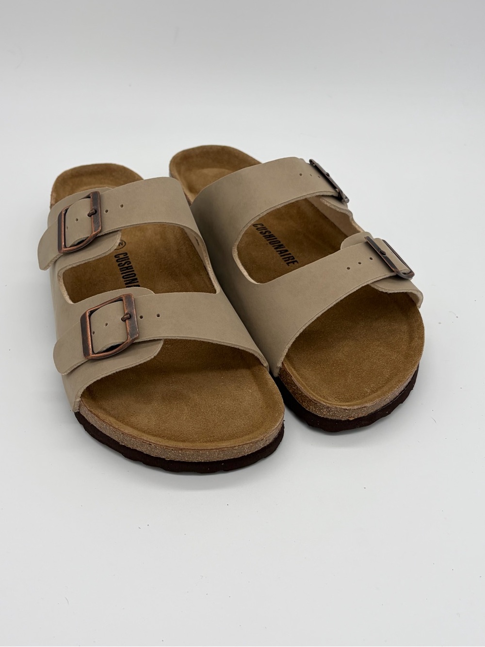 Women's Double-Buckle Sandals in Taupe - Casual Slip-On